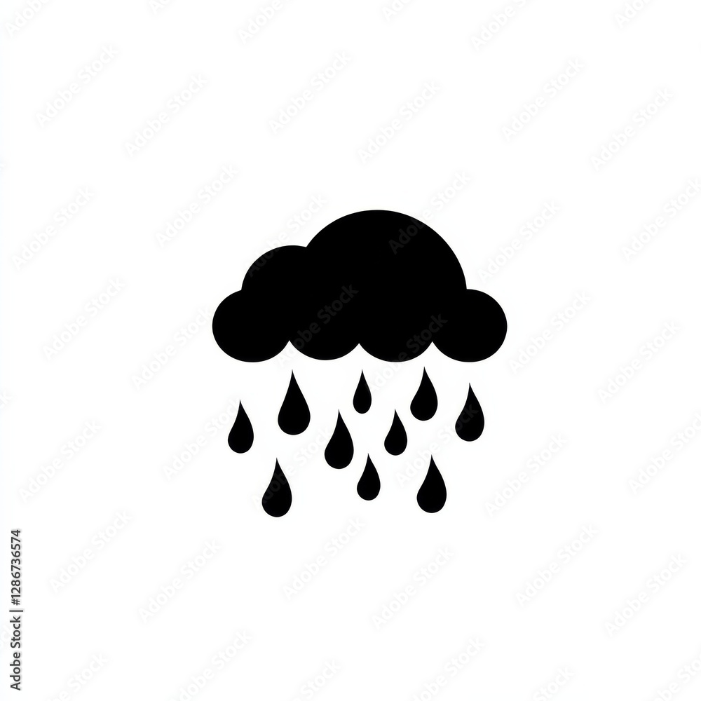 Poster Black Silhouette of Rain Cloud: Simple Vector Graphic for Weather Forecast and Design Use 