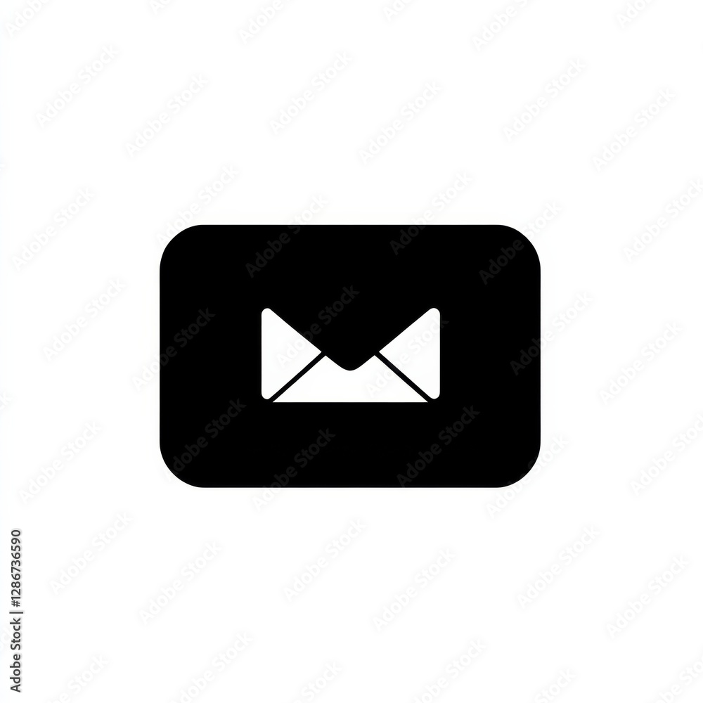 Aufkleber black square icon featuring white envelope, representing mail, messaging and communication with a si