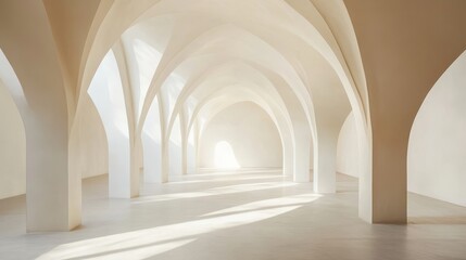 Obraz premium A serene, minimalist interior with elegant arches and soft natural light casting gentle shadows.