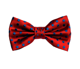 Red bow tie with polka dot pattern isolated on transparent background