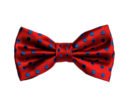Red bow tie with polka dot pattern isolated on transparent background