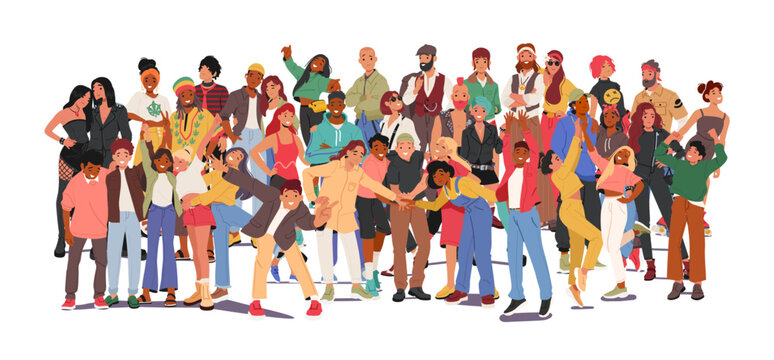 Creative multicultural crowd of diverse people social community showcasing happiness and unity