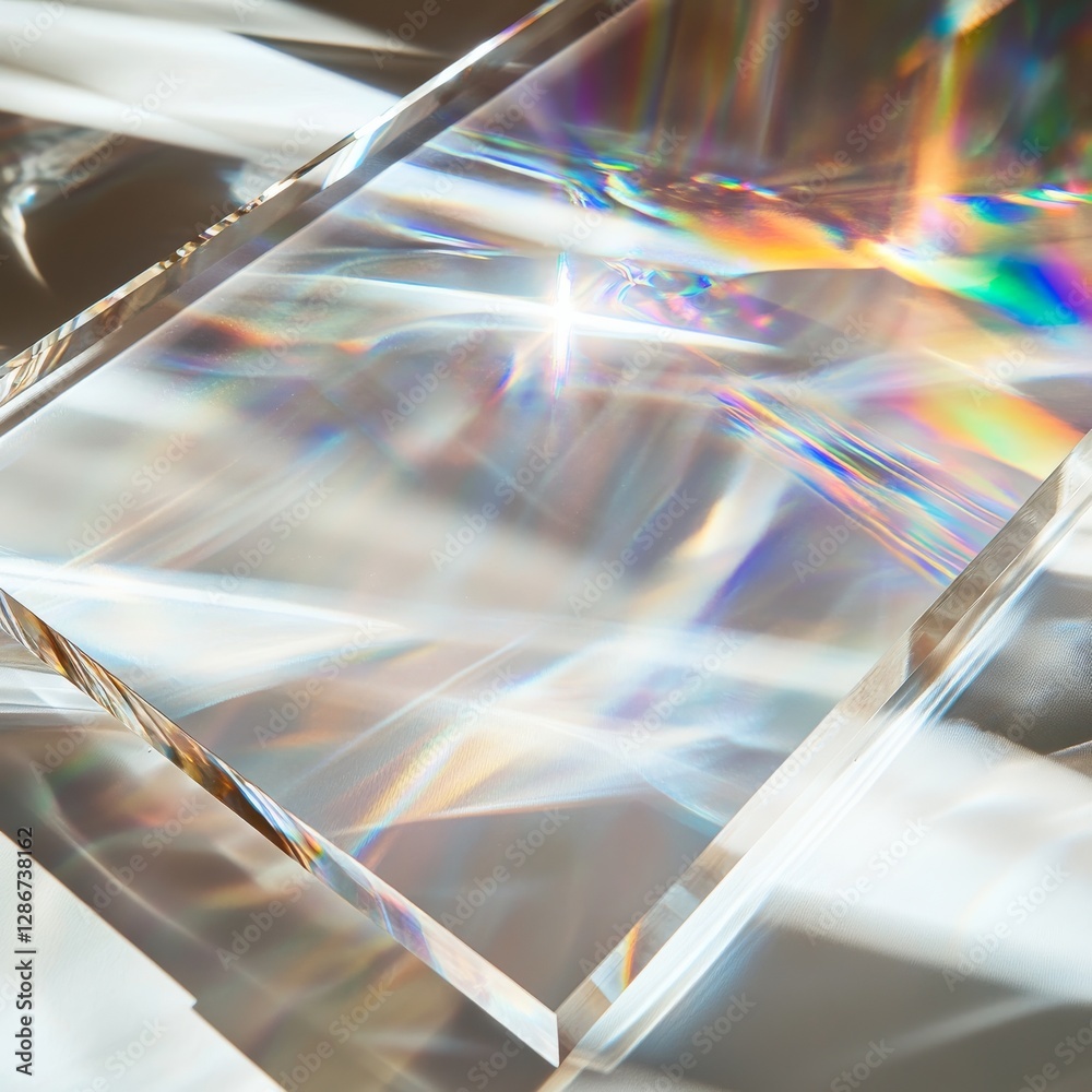 Aufkleber Crystal Prism Reflections: A Symphony of Light and Color on Glass, Creating a Captivating Abstract Display.