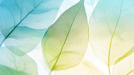 Obraz premium Translucent green and blue leaves layered to create a serene and calming vibe.