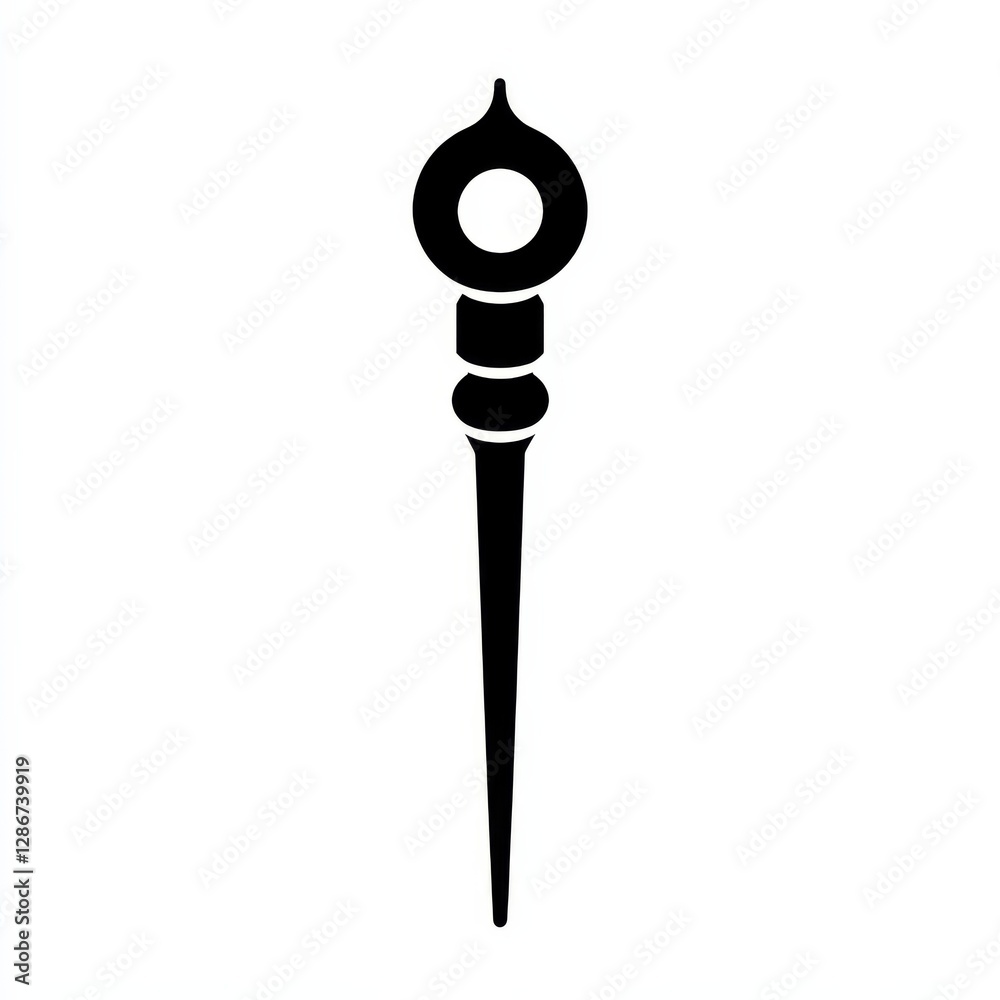 Poster elegant black wand with spherical elements on a white background for fantasy or magical concept art