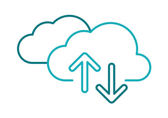 Two Clouds Blue Outline Arrow Upload and Download In and Out