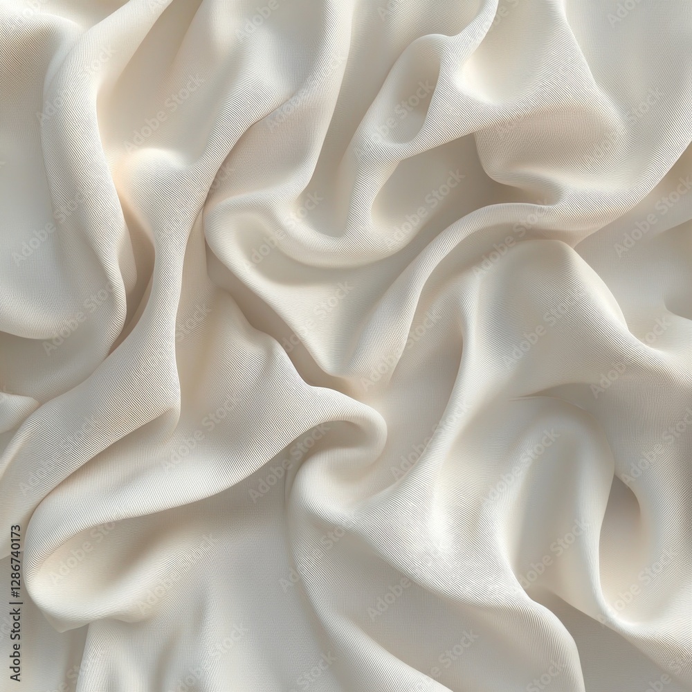 Poster Elegant Draping: A Close-Up of Textured, Off-White Fabric with Soft Folds and Gentle Shadows Creating a Serene and Luxurious Visual