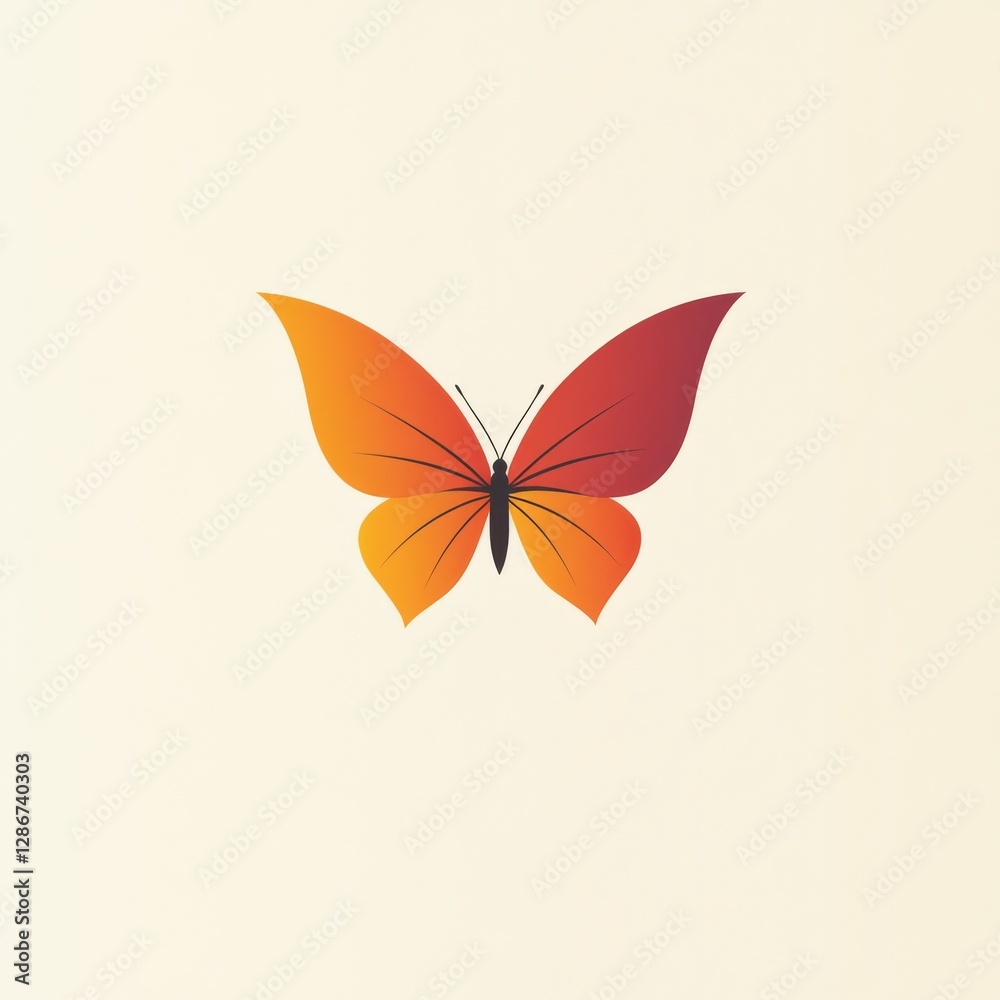 Aufkleber elegant gradient butterfly: a minimalist illustration of a butterfly with orange to red gradient win