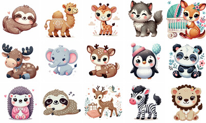 Naklejka premium Bulk Baby Animal Illustrations for Nursery Decor