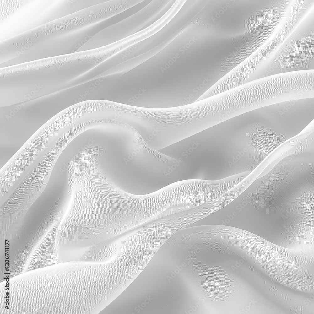 Poster Ethereal Waves: Abstract White Fabric with Gentle Folds and Subtle Textures, Creating a Serene and Elegant Visual Composition 