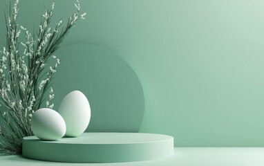 Fototapeta premium Easter Emerald Green 3d background minimalistic mockup with space for text