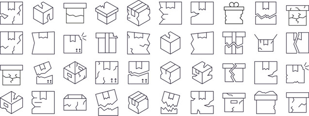Broken Box Bundle of Related Line Icons. Outline Signs for Graphic and Web Design, Apps, Adverts, Various Cards