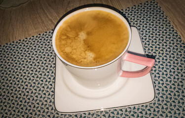 Close up shot of a cup of cap of coffee. Beverage