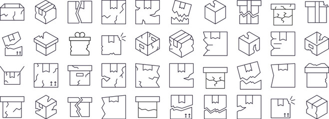 Broken Box Line Icon Collection. Outline Signs for Graphic and Web Design, Apps, Adverts, Various Cards