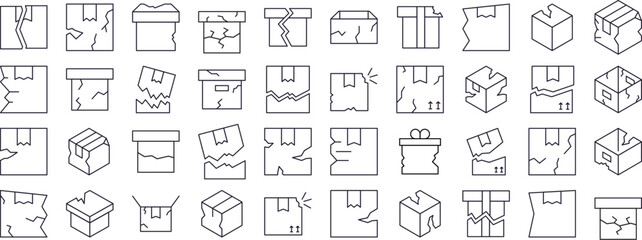 Broken Box Line Icon Pack. Outline Signs for Graphic and Web Design, Apps, Adverts, Various Cards