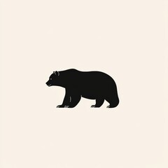 Fototapeta premium Minimalist Black Bear Silhouette Illustration on Cream Background - Simple Design for Nature Lovers.