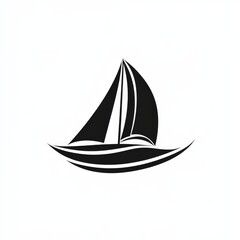 Fototapeta premium Minimalist Black Sailboat Silhouette on White Background, Nautical Vessel Icon Design