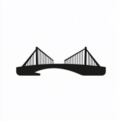 Minimalist Graphic: Black Silhouette of a Suspension Bridge on White Background for Design Projects