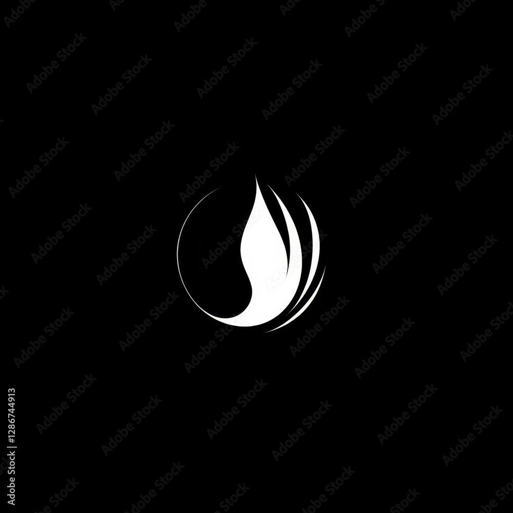 Poster minimalist white flame design in black circle - abstract logo concept for branding and creative proj