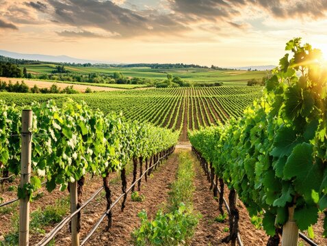 Lush Vineyard Plantation with Grapevines and Fields