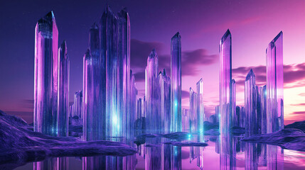A sci-fi utopia with glowing crystal towers