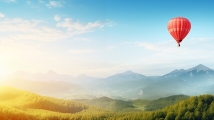 Fototapeta premium hot air balloon in the mountains,A hot air balloon flying over a valley,generative ai illustration