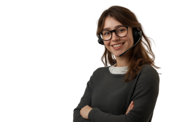 Smiling Customer Service Representative with Headset – Friendly Call Center Support Agent in Casual Outfit on a Transparent Background PNG