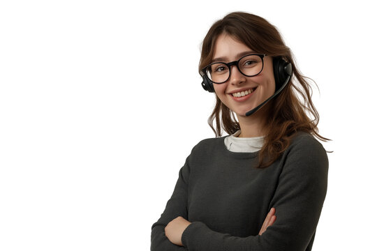 Smiling Customer Service Representative with Headset – Friendly Call Center Support Agent in Casual Outfit on a Transparent Background PNG