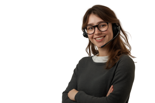 Smiling Customer Service Representative with Headset – Friendly Call Center Support Agent in Casual Outfit on a Transparent Background PNG