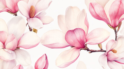 Naklejka premium Magnolia flowers blooming softly in pastel shades with delicate petals and vibrant centers