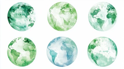 Watercolor globes illustrating world regions