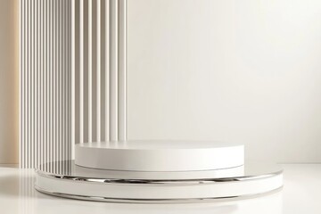 Minimalist podium with chrome accents, perfect for high-end luxury branding displays.