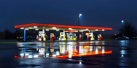 Neon Gas Station Night
