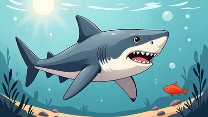 Fototapeta premium Cartoon shark's ocean adventure