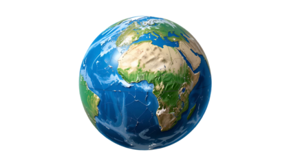 Vibrant 3D cartoon-style Earth globe illustration featuring detailed continents, oceans, and a visually appealing design.