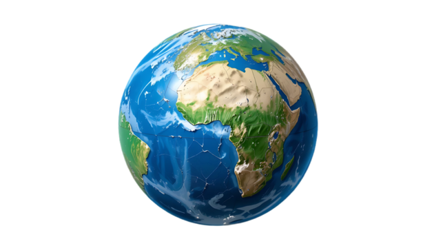Vibrant 3D cartoon-style Earth globe illustration featuring detailed continents, oceans, and a visually appealing design.