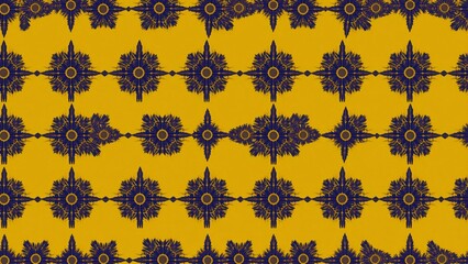 Seamless Golden Yellow and Dark Blue Floral Pattern Background Texture