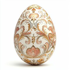 Fototapeta premium Happy Easter classic egg with symmetrical Renaissance-style ornamentation isolated on white background
