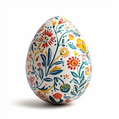 Happy Easter traditional egg with classic European folk art designs isolated on white background
