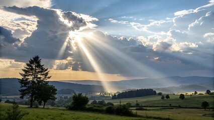 The sunlight glistens through the clouds, creating a ray of hope and symbolizing the presence of a higher power.