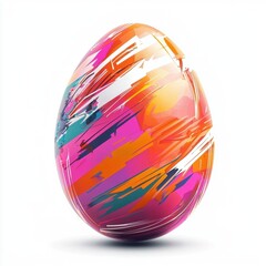 Obraz premium Happy Easter geometric egg with sharp angular paint streaks creating a futuristic design isolated on white background