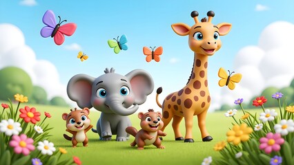 Fototapeta premium Fantastic adventure in cartoon animal park