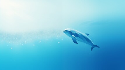 A vaquita dolphin swimming in the ocean, right empty space, soft light turquoise background,generative ai illustration