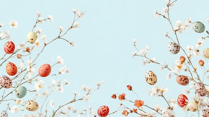 Vibrant Quail Eggs Nestled Amongst Delicate Blossoms: A Springtime Symphony of Color and Life, Perfect for Easter, Springtime, or Nature-themed       