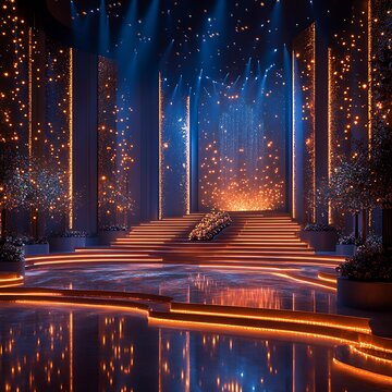 Glowing futuristic stage for a grand function high resolution hd picture
