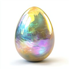 Easter egg made of iridescent opal stone isolated on white background
