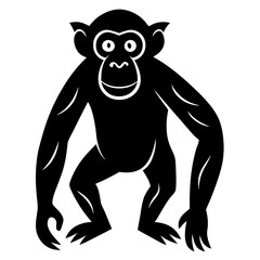 Bonobo Silhouette Vector Icon White Background.