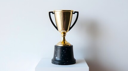 Golden Trophy on Black Base Showcasing Achievement and Success Against a Plain Background