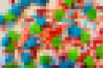multi-colored mosaic consisting of squares of green, pink, blue and their shades. graphic bright background