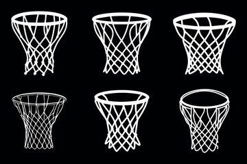 Collection of Classic and Modern Basketball Hoops in Vector Format - Ideal for Infographics, Digital Artwork, and Sports Merchandise